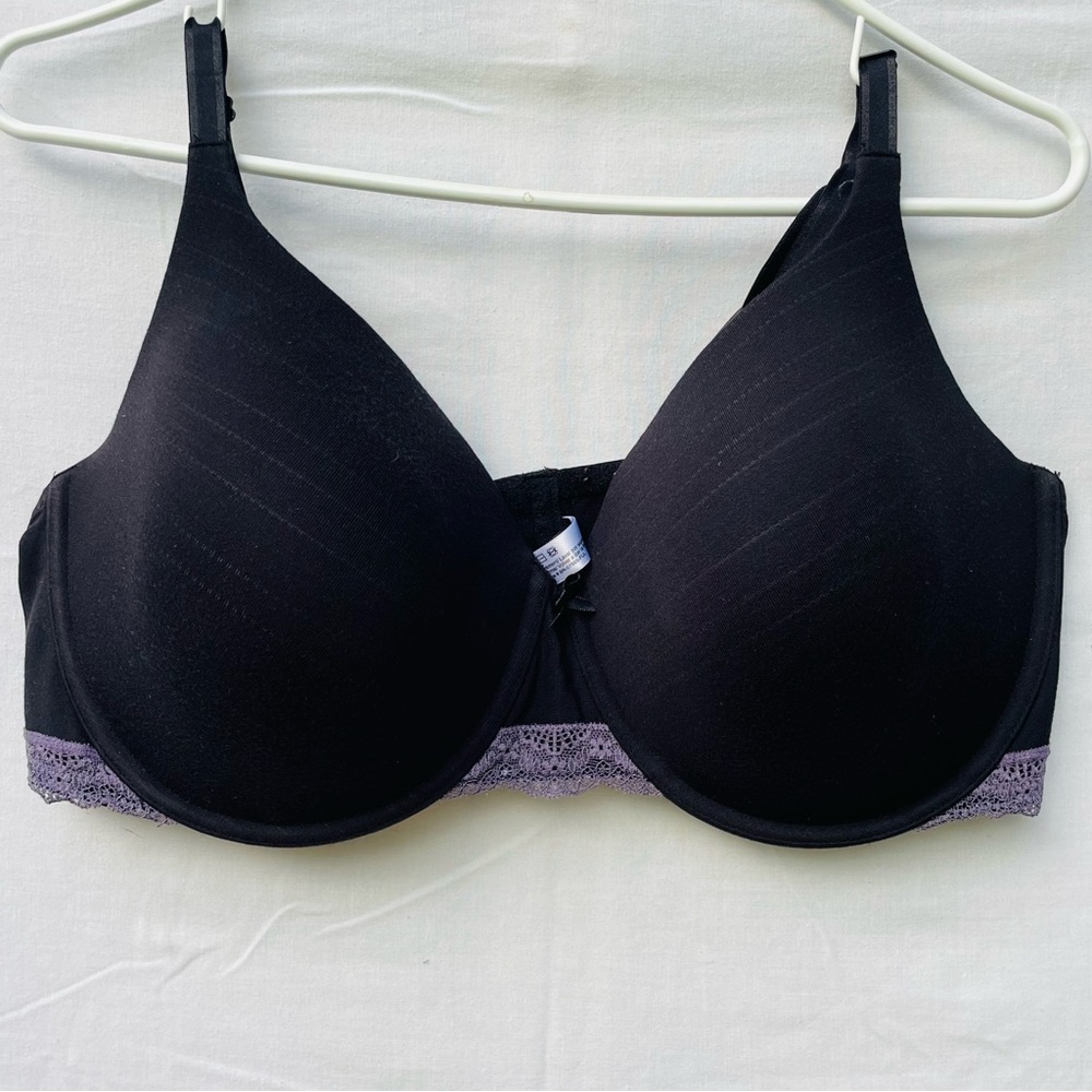 Adore Me Black Bra with Purple Lace Accent